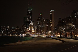 芝加哥,夜景,建筑物