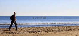 男子,走,海灘