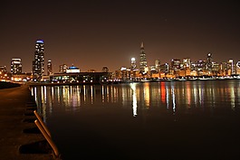芝加哥夜,湖 michicagn,反思