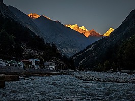 雪,日落,河