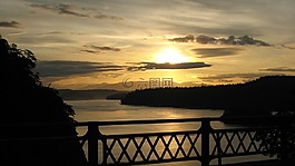 日落,海景,云