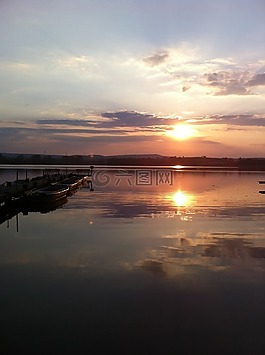 湖,日落,abendstimmung