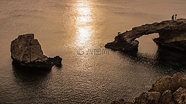 日落,巖質(zhì)海岸,海