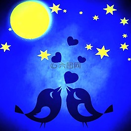 明星,月球,鳥類