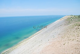沙丘,湖岸邊,水
