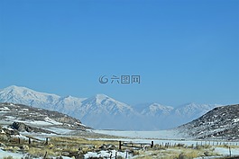 山,冬天,景觀