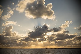 日落,云,海