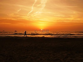 日出,天空,海