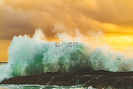 海洋,波,日落