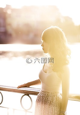 女子,日落,陽光
