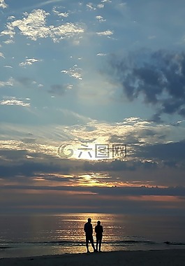 丹麥,日落,海灘