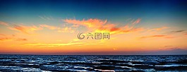 海,日落,全景