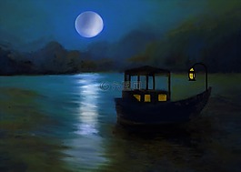 船,夜,景觀
