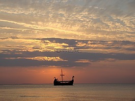 船舶,日落,海