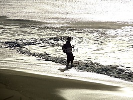 漁,海灘,沖浪