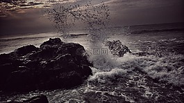 天空,海灘,石