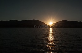 日出,湖,水