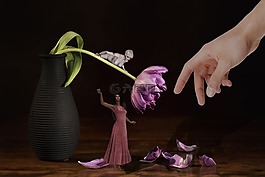 花,花瓶,女子