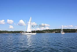 帆船,海,劃船