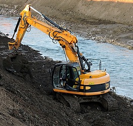 挖掘機(jī),河,洪流