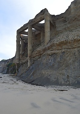 废墟,海滩,悬崖