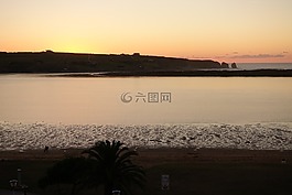 海灘,日落,景觀