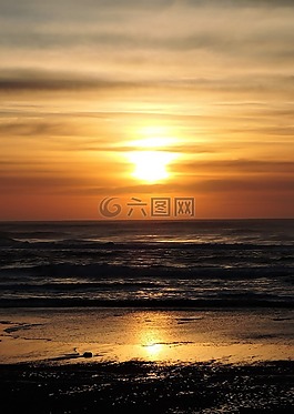 日落,nelscott海滩,林肯城