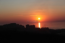日落,晚上,海
