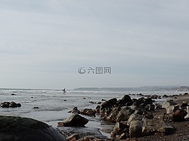 沖浪,巖,海灘