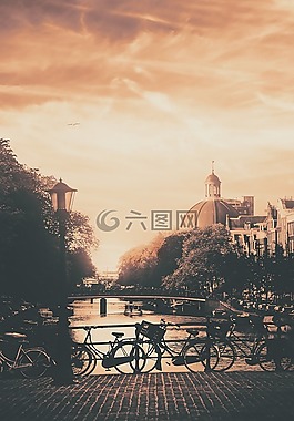 城市,自行車,溫暖