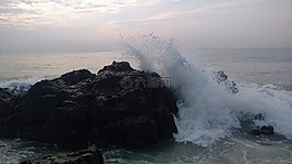 海灘,水,石
