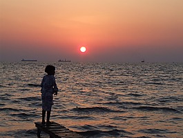 日落,海洋,海