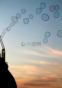 泡沫,天空,日落