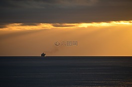 日出,海,船舶