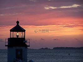 日落,水,燈塔