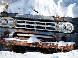 老,汽車,雪覆蓋