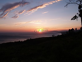 海,山,日落