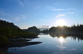 日出,湖,反思