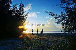 日出,海,海灘