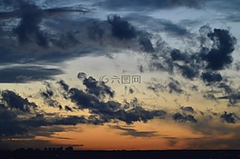 日落,天空,云