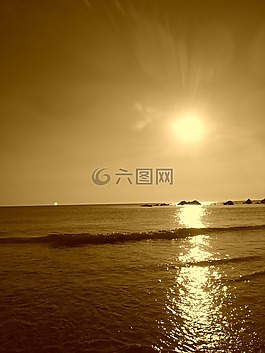 日落,海,海灘