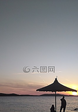 日落,海灘,水