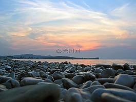 石頭,海,abendstimmung