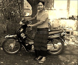 女子,摩托車,微笑