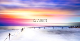 日落,天空,水