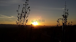 日落,剪影,红色