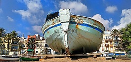 船,旧木,海滩