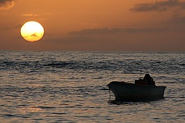 日落,小船,海