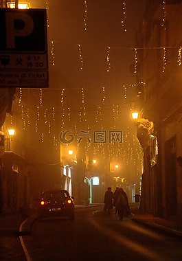 城市,夜,霧
