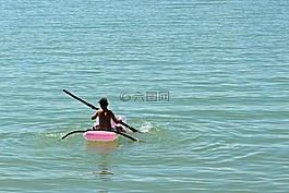 孩子,水,槳